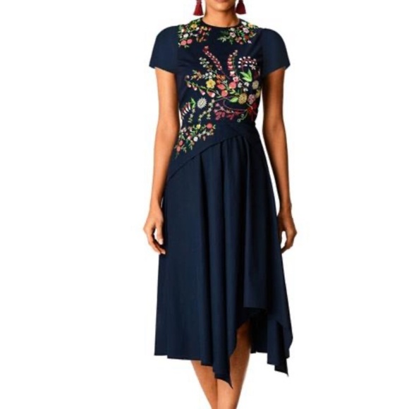 Wayward Fancies eShakti Asymmetric Hem Floral Embellished Poplin Dress embroider - Picture 1 of 9